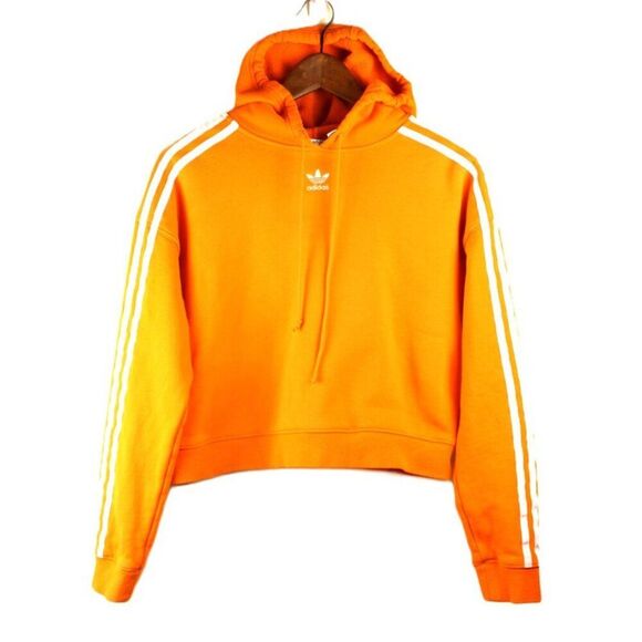 Adidas ORIGINALS 3-Stripes Adicolor Short Pullover Hoodie in Orange - Size Small - Picture 3 of 11